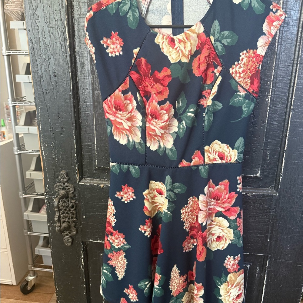B Darlin Asymmetrical Floral Dress - Red and Green